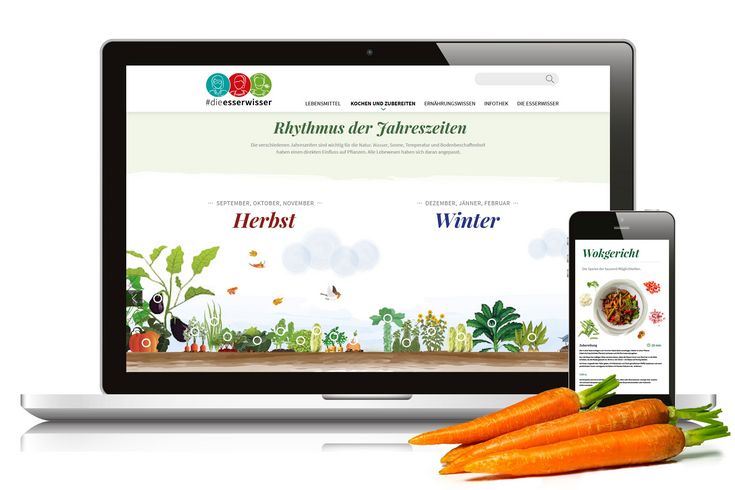 Grafik zeigt Bildschirm und Handy mit Startseite der Webseite