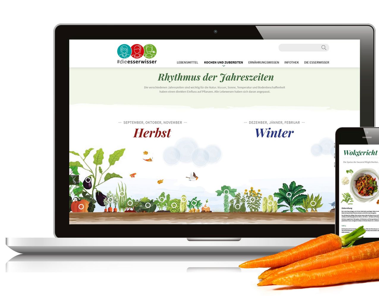 Grafik zeigt Bildschirm und Handy mit Startseite der Webseite